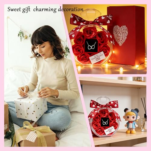 Red Gifts for Girlfriend - Romantic Rose & Heart Necklace Set for Christmas, Valentines, Birthday