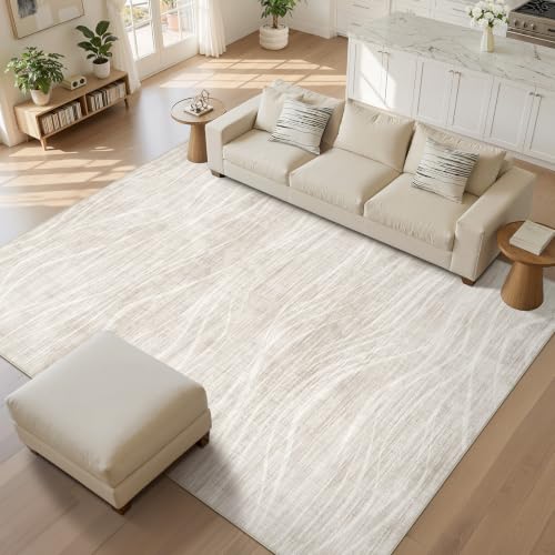 WITSHOCK 8x10 Beige Modern Washable Area Rug for Living Room & Bedroom