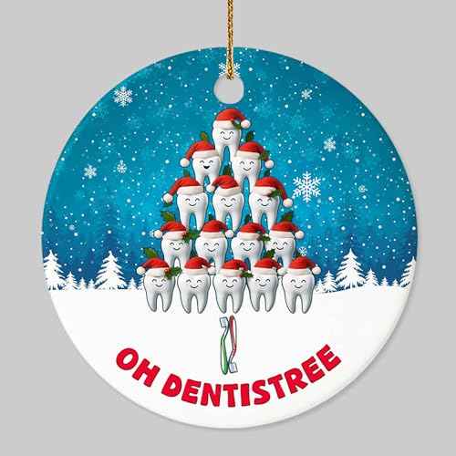 Christmas Ornament - ¡°Oh Dentistree¡± Ceramic Ornament, Funny Dental Tree Ornament Gift for Dentists, Dental Hygienists, Assistants, Students, Holiday Tree Decor for Dental Office or Home