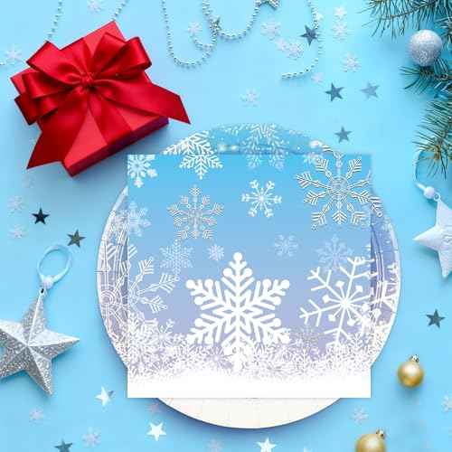 50PCS Frozen Plates and Napkins Party Decorations, 7inch Frozen Paper Dessert Plates and Napkins Disposable Winter Snowflake Tableware Sets for Christmas Winter Wonderland Party Supplies Table Decor