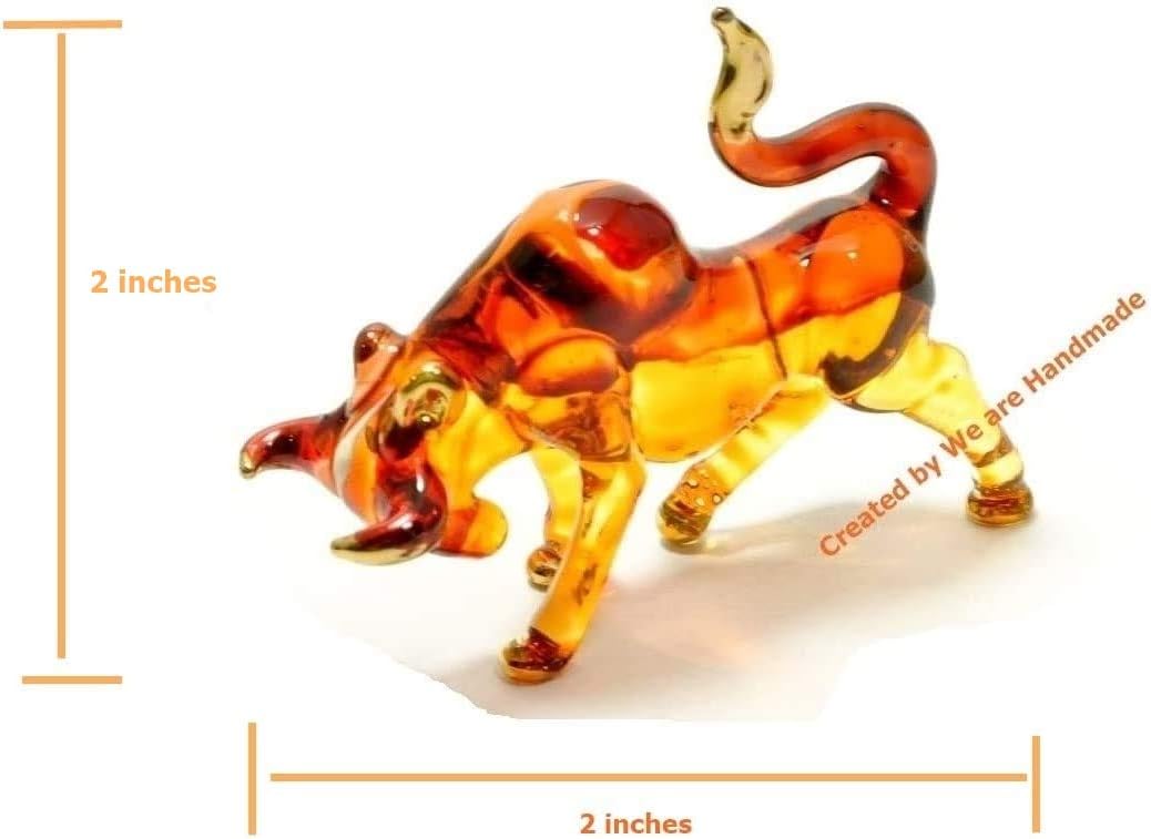 Miniature Handmade Blown Glass Brown Bull Figurine - Unique Collectible Garden Decor