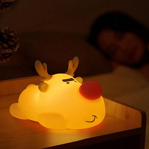 Baby Night Light, 3-Level Dimmable Rechargeable Nursery Nightlight, Timed Reindeer Bedside Touch Light Baby Room Decor, Suitable for Infants and Children During Lactation