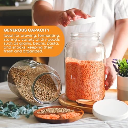 4 Pack 1-Gallon Wide Mouth Glass Jars with Metal Lids - Heavy-Duty Food Storage