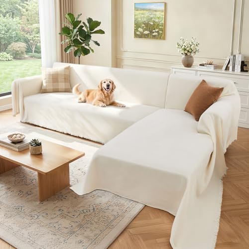 Sectional Couch Cover 2 Pieces - Cream White / 71x118+91x134 Inches - XXXL