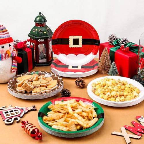Uiifan 120 Pcs Christmas Paper Plates Set 9 Inch Santa Gingerbread Snowman Variant