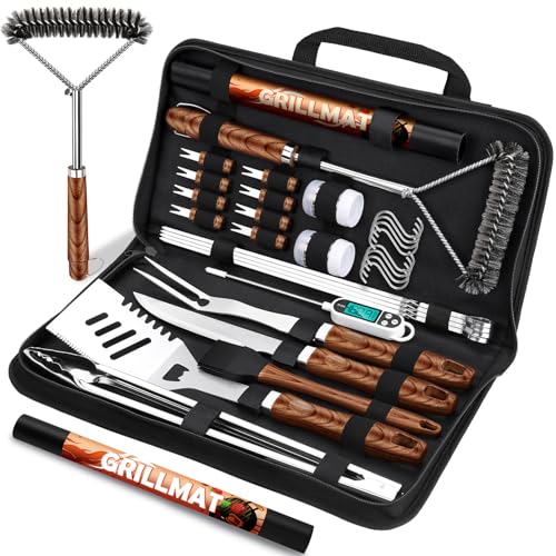 Brown 31-Piece Stainless Steel BBQ Grill Accessories & Tools Set
