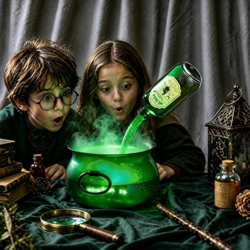Floating Witch Cauldron with Potion Bottles & Mist Maker - Halloween Decor