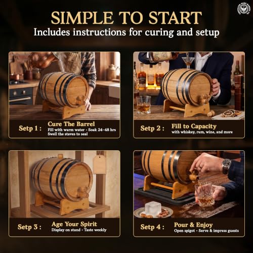 2L Oak Aging Barrel Kit with Stand, Spigot & Bung for Home Spirits