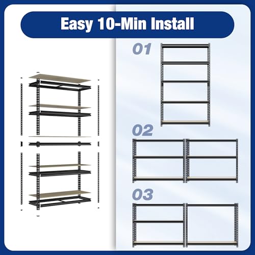 Heavy Duty 5-Tier Garage Shelving Unit 72" H Black - Adjustable Storage Rack with 2180LBS Capacity