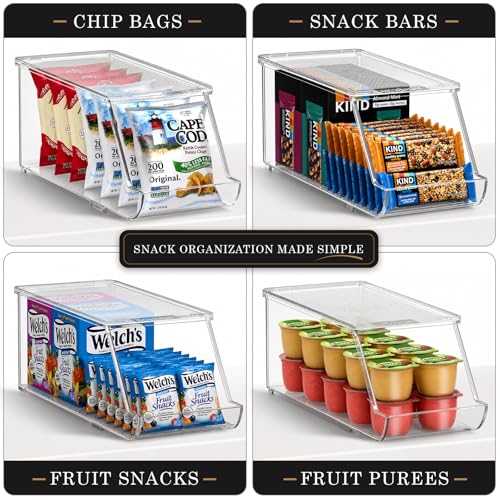 Sorbus 4 Pack Stackable Snack Organizer Bins for Pantry & Kitchen