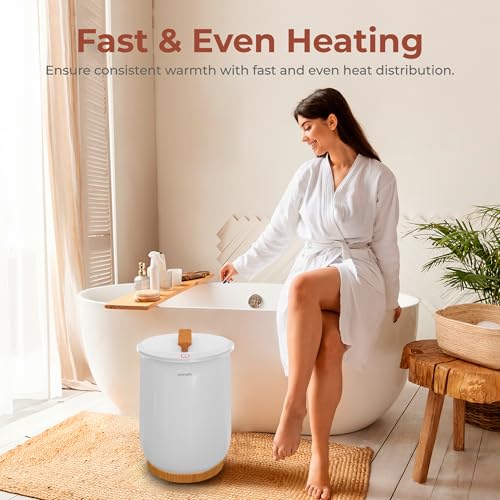 SereneLife White Natural Wood Large Towel Warmer, Spa & Bathroom Luxury Heater