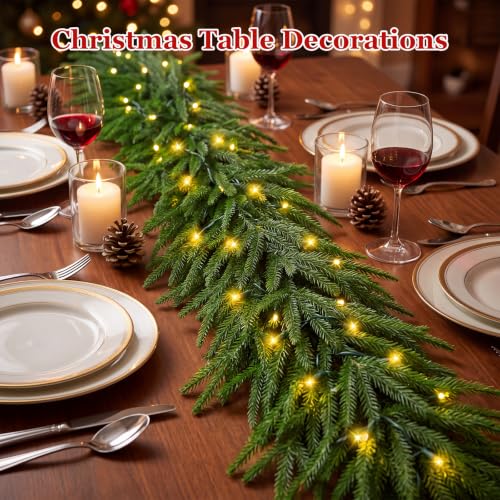 9 ft Real-Touch Norfolk Pine Christmas Garland, Prelit with 3 Light Modes