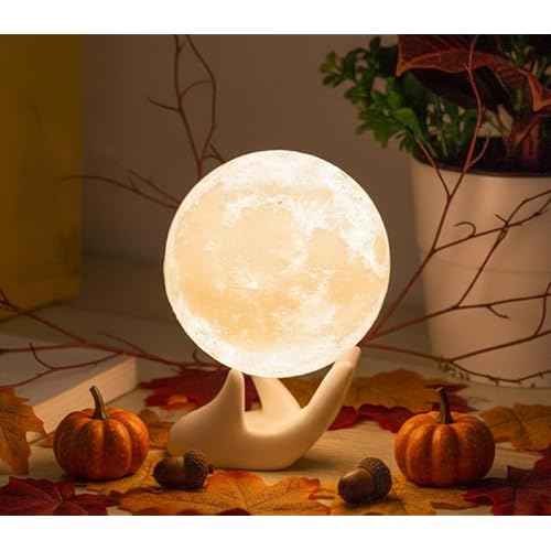 Mydethun 3.5 Inch 3D Moon Lamp ? White Elephant Gift for Women Teenage Girls, Mood Lighting w/Ceramic Base, Dual-Color White/Yellow, Touch-Dimmable LED Night Light for Kids Room, Christmas Decor