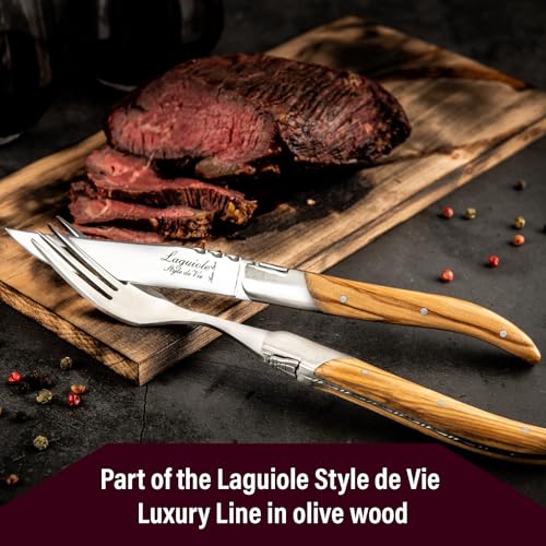 Laguiole Style de Vie Olive Wood Steak Knives Set of 6 - Luxury French Elegance