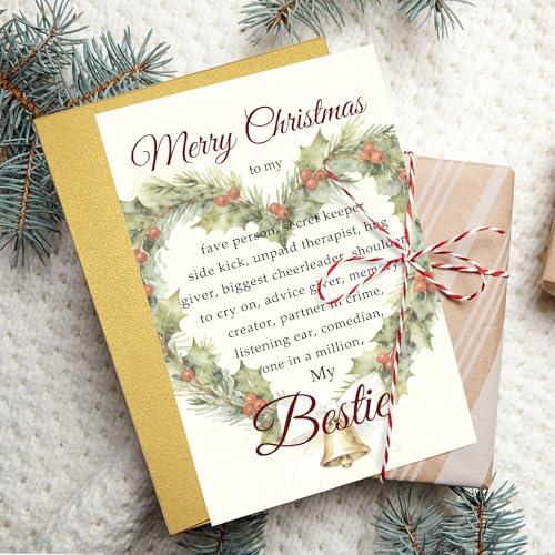 Bestie Christmas Card - Supoeguk Best Friend Note Card (Bestie) 8x5.3in