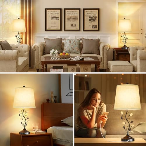 Sheetea Black 24.5'' Set of 2 Leaf & Crystal Bedroom Table Lamps