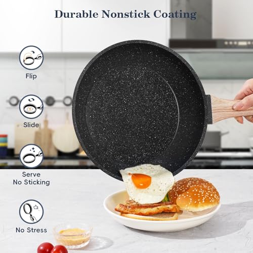 Non-Stick Pots and Pans Set - 12 Pieces Black Granite Induction Cookware - Variation: Black / 12 Pieces