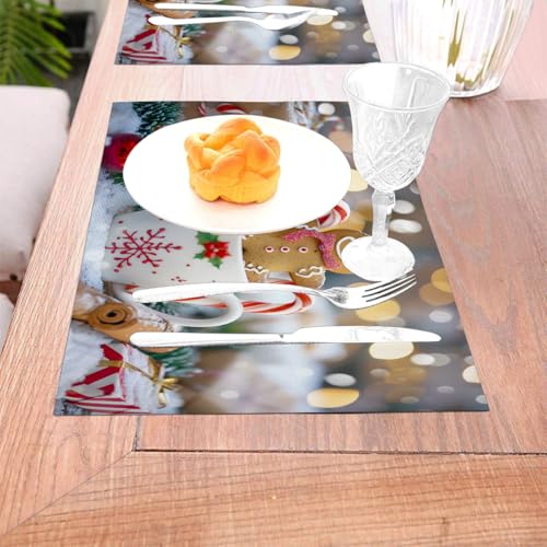 ModaQua Christmas Mug Gift Set Placemats — 6 Heat-Resistant PVC Table Mats (Variation: Placemat47)