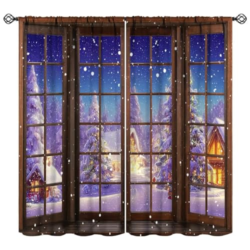 JESTRONRY Winter Snow Christmas Curtains 21"x63" Pack of 2 Blackout Window Drapes