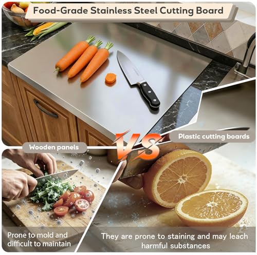 Large Stainless Steel Cutting Boards with Lip - 19.7" x 15.7" & 15.7" x 11.5" - Non-Adhesive Food Prep Mats