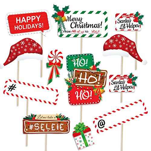 Christmas Photo Booth Props 36Pcs (Upgraded Version) - Party Supplies for July and Merry Celebrations, Red and Green Pose Sign Decorations for Kids and Adults