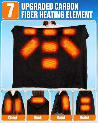 CYCYHEAT Black Large Heated Blanket Poncho Shawl 63x47in Cordless Battery-Powered