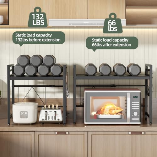 NETEL 2-Tier Expandable Microwave Stand Black Countertop Oven Rack