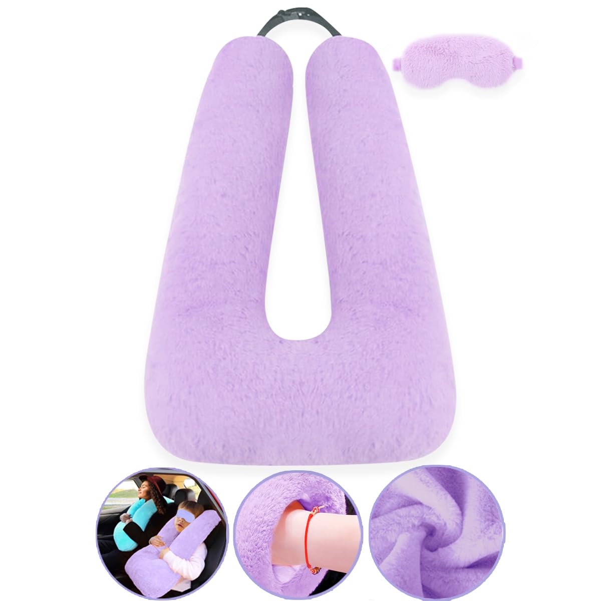 Sexysamba Travel Pillow with Sleep Mask Set Car Pillow Kids Travel Pillow for Sleeping U Shaped Car Seat Pillow Head Neck Body Support for Kids and Adults Road Trip Accessories,Purple
