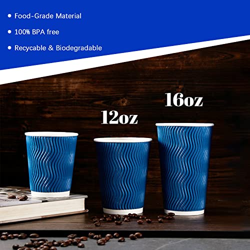 Navy 12oz Disposable Coffee Cups Bulk Pack of 500 - Heat Insulated & Eco-Friendly