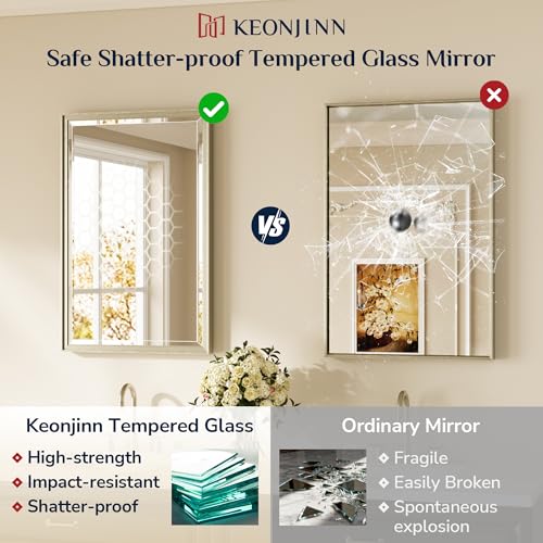 Keonjinn 24 x 30 Inches Rectangular Brushed Nickel Bathroom Mirror with Aluminum Frame