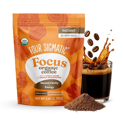 Four Sigmatic Organic Mushroom Coffee Focus - Instant Lion's Mane, Chaga & Rhodiola, 30 Servings