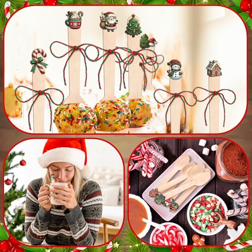 Cute Vesici 120 Piece Christmas Wooden Spoons Hot Cocoa & Dessert Utensil Set