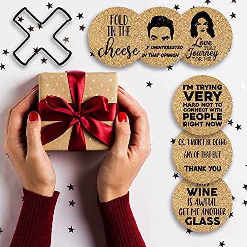 Funny Drink Coasters for SC Fans, 6 Pcs Coffee Coasters with Metal Holder, Fold in The Cheese TV Show Coasters, Cute Birthday Housewarming Gifts for Women Men Coworkers