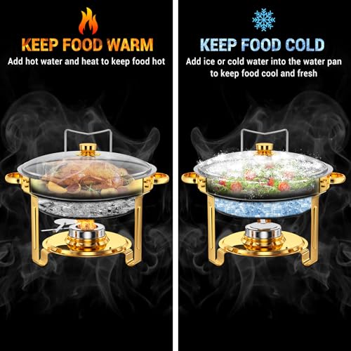 5 Qt Stainless Steel Chafing Dishes for Buffet - Food Warmers 4 Pack Gold