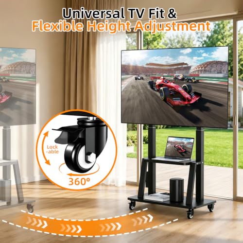 Rolling TV Stand with Power Outlet 32-83 Inch TVs, Mobile Cart with Adjustable Height