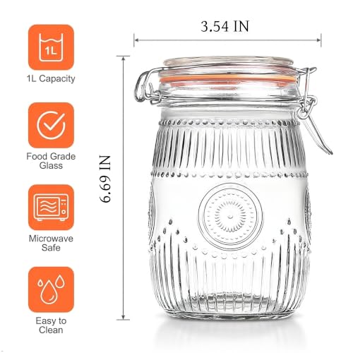 Amzcku 32oz Wide Mouth Vintage Mason Jars with Airtight Lid - 6 Pack