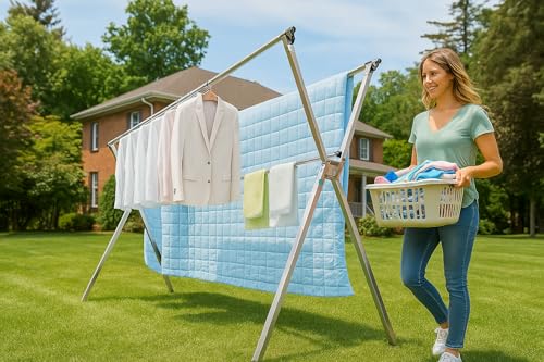 Extendable Clothes Drying Rack with 20 Hooks - 79.55 Inches Stainless Steel Laundry Organizer