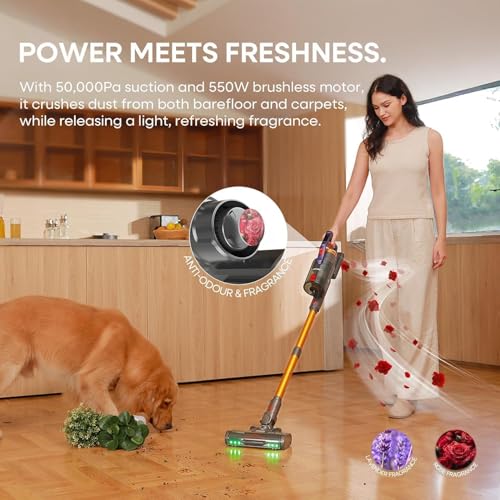 Cordless Vacuum Cleaner 50KPa 550W Stick Vacuum for Pet Hair & Floor - Gold