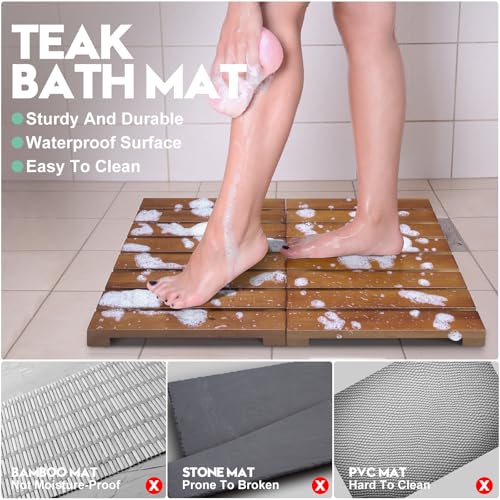 Teak Foldable Shower Mat - Non-Slip Wooden Bath Mat for Spa, Sauna, Pool & Bathroom