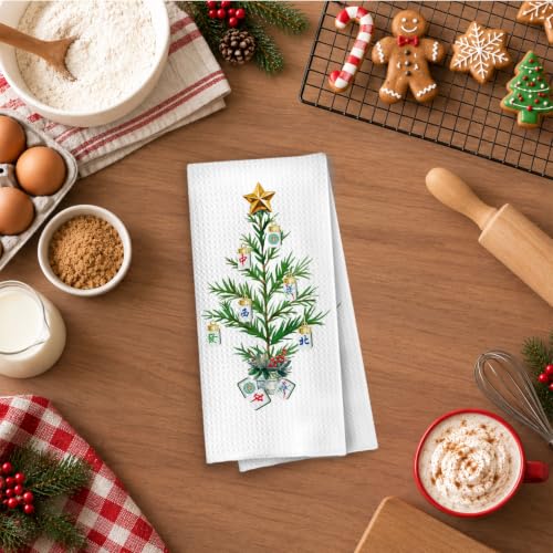BlissfulAbon Christmas Mahjong-05 Waffle Dish Towels, 16x24 In, Kitchen Hand Towel Decor
