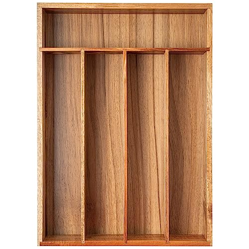 Silverware Organizer Tray - 5 Slots Acacia Wood Kitchen Drawer Storage - Flatware Holder