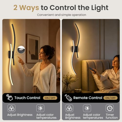 Rechargeable Wall Lights 39.4 Inch LED Sconce with Remote 3CCT - 2 Pack