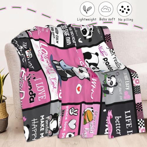 Panda Blanket for Girl Woman Cute Pandas Gifts Fluffy Flannel Blanket Throw Bed Couch Pink Room Decor Birthday (Pink Black, 40x50 Inch, Panda)