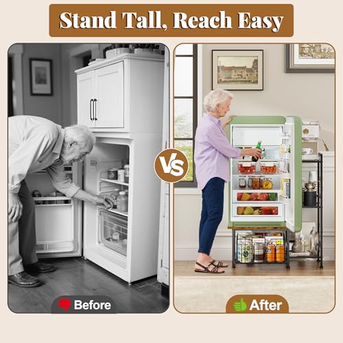 Mini Fridge Stand with Drawer and Storage, Rustic Kitchen Organizer
