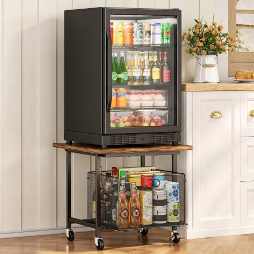 Mini Fridge Stand Cart with Storage Wire Basket - Supports 300 lbs, Mobile & Durable