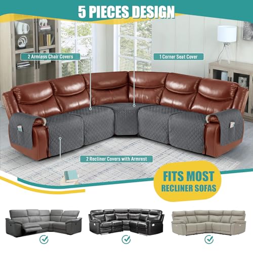 Ruaozz Waterproof 5-Piece Recliner Sectional Sofa Cover - Dark Grey, L Shape