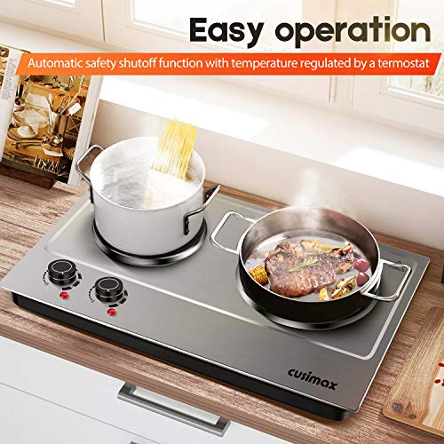 CUSIMAX 1800W Double Hot Plate, Stainless Steel Silver Countertop