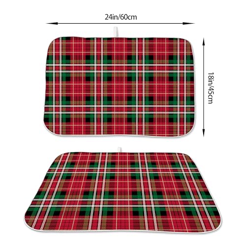 OFIRD Christmas Dish Drying Mat 18x24 in, Red Green Plaid — 24x24 Variant Included