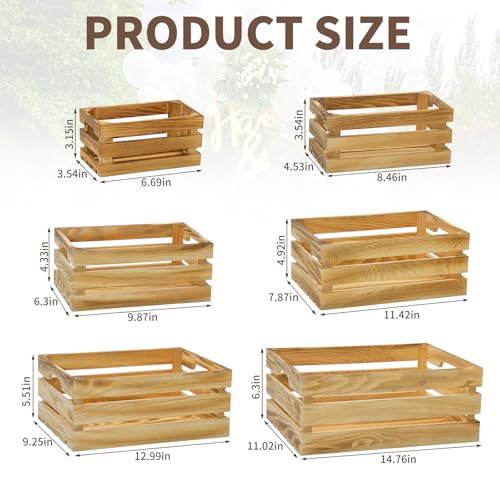 Small Wooden Crates Set of 6 Nesting Storage Bins Rustic Display Boxes