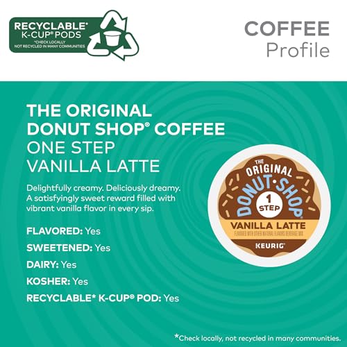 Vanilla Latte K-Cup Pods - The Original Donut Shop One-Step Coffee, Pack of 6 (60 Count)